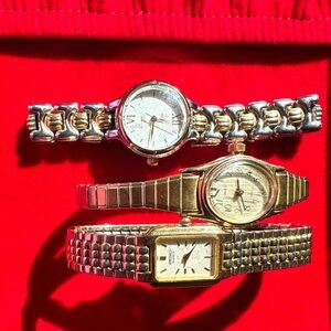 Three Women's Gold and Silver Tone Bracelet Watches